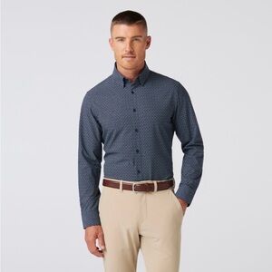 Mizzen + Main Navy Geometric Leeward Performance Button Down Long Sleeve Shirt